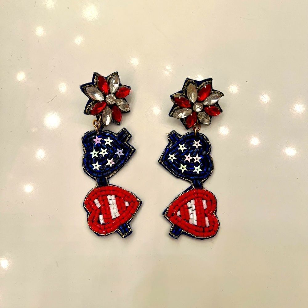 Fourth of July Red White and Blue Dangly Earrings